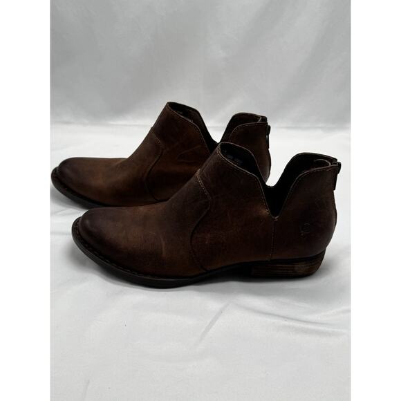 Born Kerri Brown Leather Ankle Boots Block Heel Zip Booties Womens Sz 11 - Picture 4 of 12